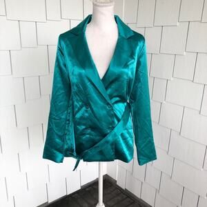 Charlie Holiday Women's Green Satin Belted Double Breasted Quest Blazer sz 4